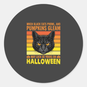 Black Cat Halloween Vintage Pumpkin Graphic Classic Round Sticker