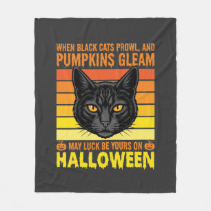 Black Cat Halloween Vintage Pumpkin Graphic Fleece Blanket