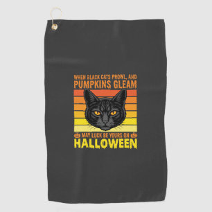 Black Cat Halloween Vintage Pumpkin Graphic Golf Towel