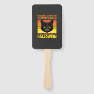 Black Cat Halloween Vintage Pumpkin Graphic Hand Fan
