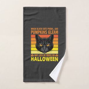 Black Cat Halloween Vintage Pumpkin Graphic Hand Towel
