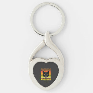 Black Cat Halloween Vintage Pumpkin Graphic Key Ring