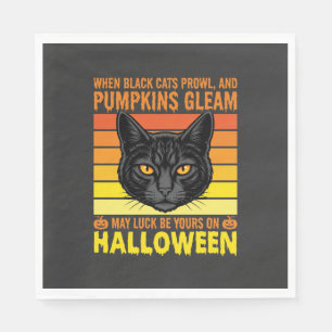 Black Cat Halloween Vintage Pumpkin Graphic Napkin