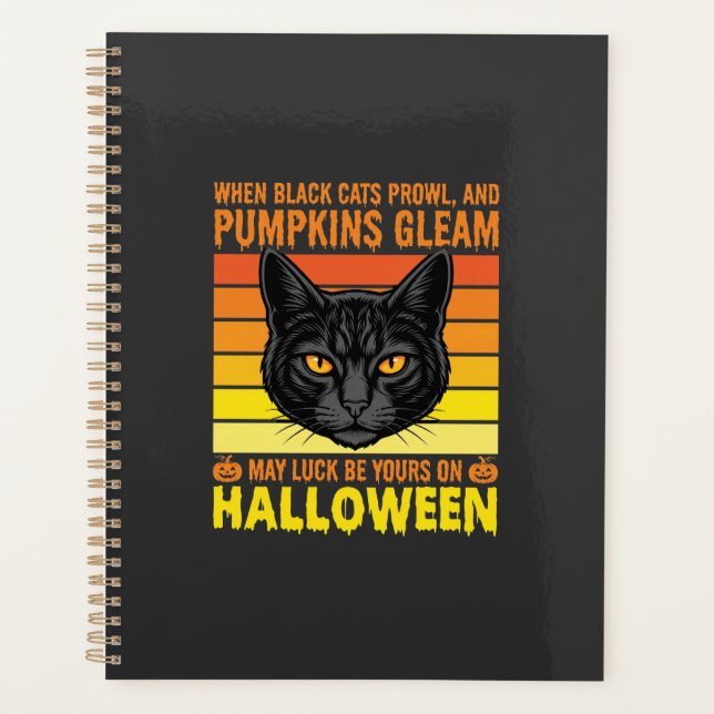 Black Cat Halloween Vintage Pumpkin Graphic Planner (Front)