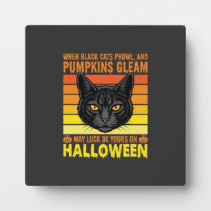 Black Cat Halloween Vintage Pumpkin Graphic Plaque