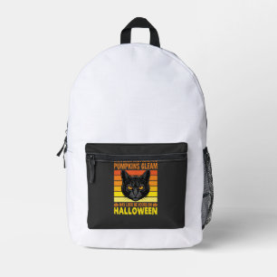 Black Cat Halloween Vintage Pumpkin Graphic Printed Backpack
