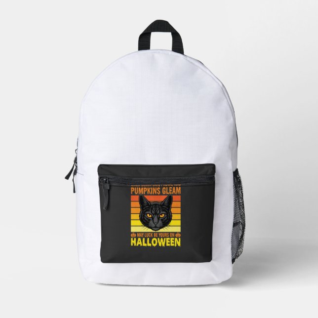Black Cat Halloween Vintage Pumpkin Graphic Printed Backpack (Front)