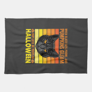 Black Cat Halloween Vintage Pumpkin Graphic Tea Towel