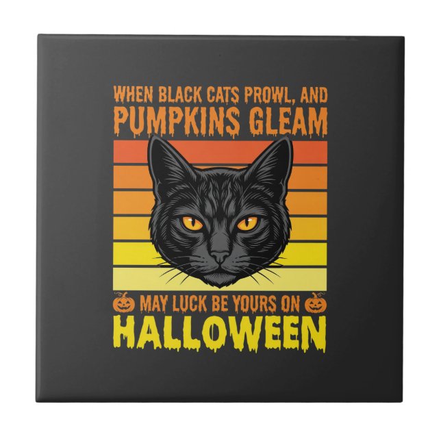 Black Cat Halloween Vintage Pumpkin Graphic Tile (Front)