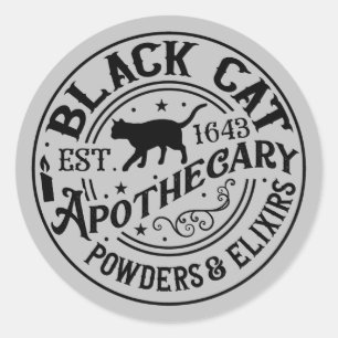 Black cat Halloween word art mixers Classic Round Sticker
