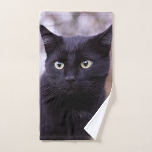 black cat hand towel