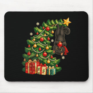 Black cat hanging from christmas tree festive pet mouse mat