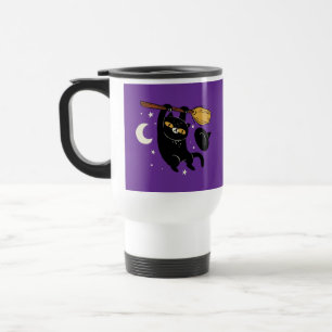 Black Cat Hanging On Halloween Travel Mug