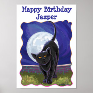 Black Cat Happy Birthday Personalised Party Poster
