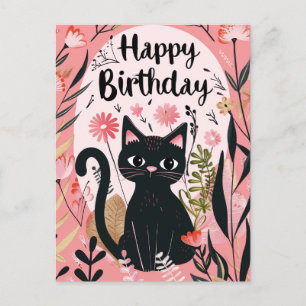 Black Cat Happy Birthday  Postcard