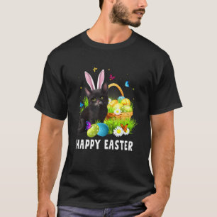 Black Cat Happy Easter Day Bunny Eggs Mens Womens  T-Shirt
