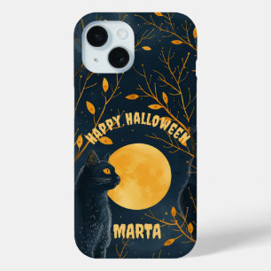 Black Cat Happy Halloween iPhone 15 Case