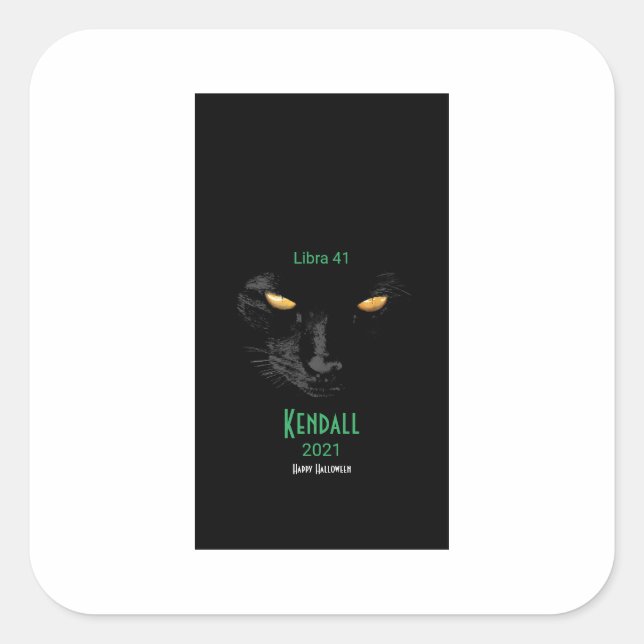 Black Cat Happy Halloween customisable Square Sticker (Front)