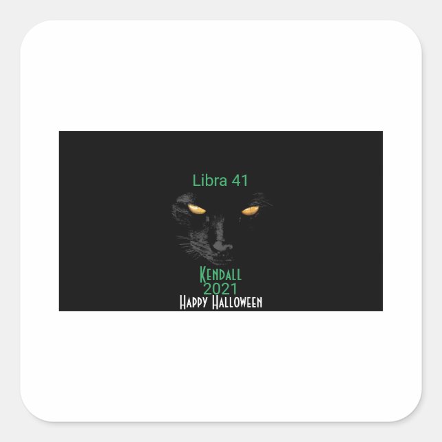 Black Cat Happy Halloween horizontal Square Sticker (Front)
