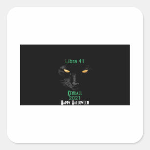 Black Cat Happy Halloween horizontal Square Sticker