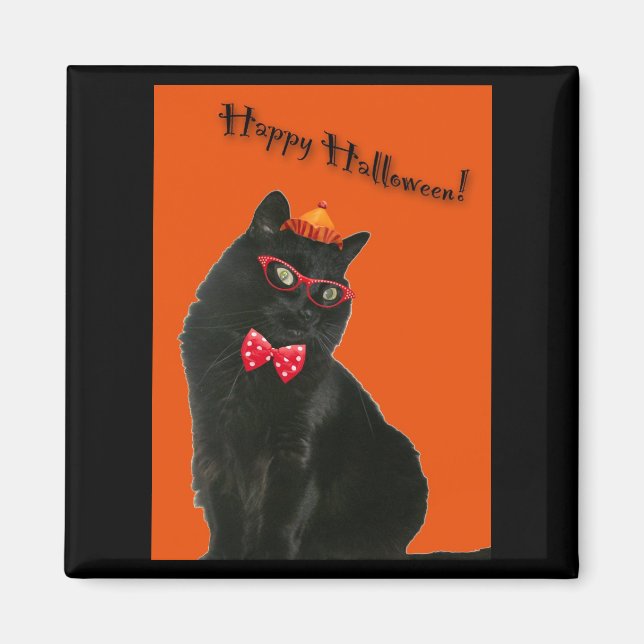 Black Cat Happy Halloween Magnet (Front)
