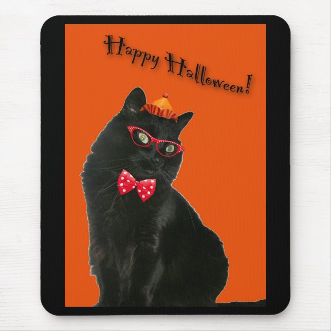 Black Cat Happy Halloween Mousepad (Front)