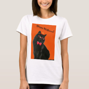 Black Cat Happy Halloween Spaghetti Strap T-Shirt