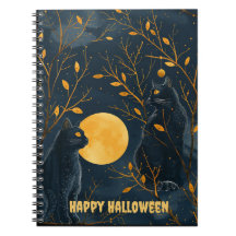 Black Cat Happy Halloween Spiral Notebook