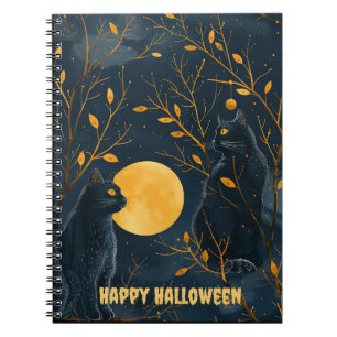 Black Cat Happy Halloween Spiral Notebook