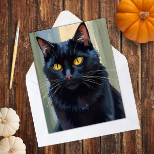 Black Cat   Happy Halloween Spooky  Holiday Card