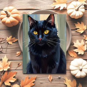 Black Cat Happy Halloween Spooky Holiday Postcard
