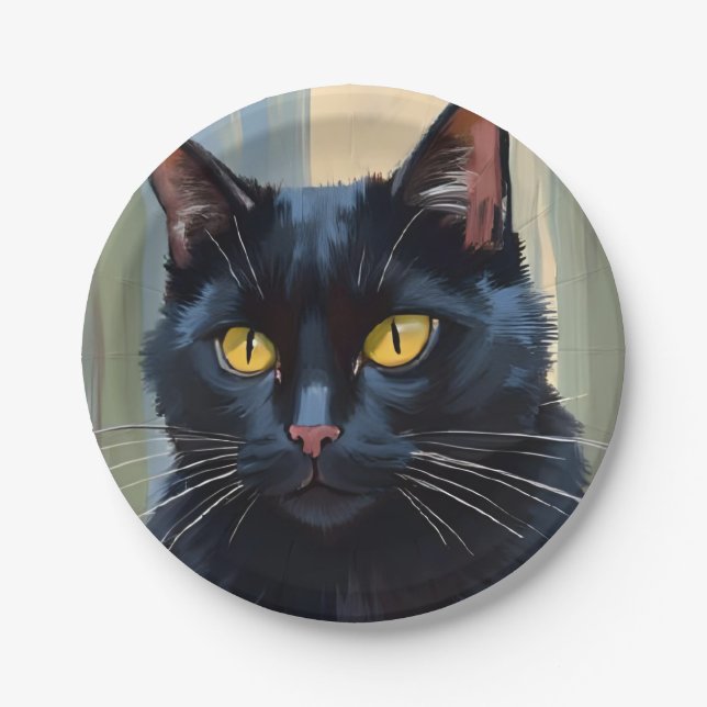 Black Cat | Happy Halloween Spooky  Paper Plate (Front)