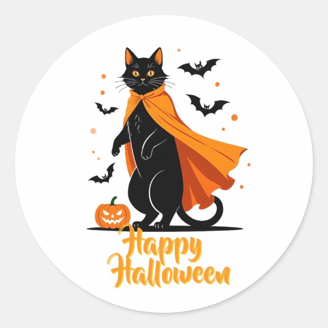 Black Cat Happy Halloween Sticker (Front)