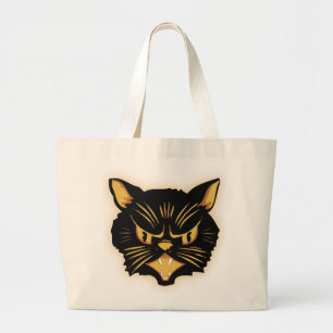 Black Cat Happy Halloween Trick or Treat Large Tote Bag