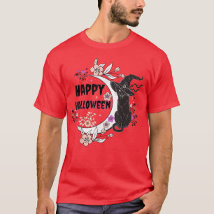 Black Cat Happy Halloween Witch Full Moon, Cat Lov T-Shirt