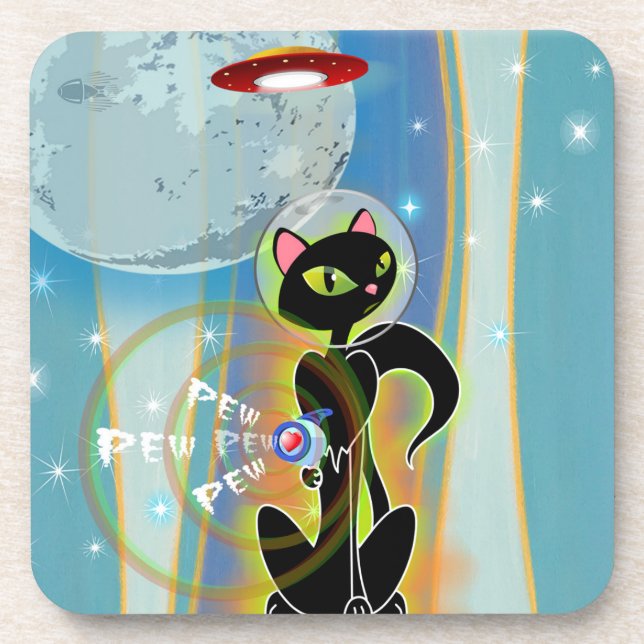 Black Cat Hard plastic coaster (Front)