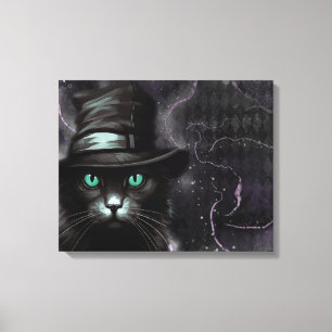 Black Cat Hat Argyle Alcohol Ink Canvas Print