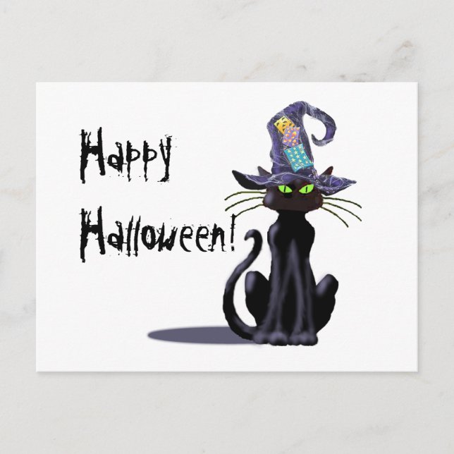 BLACK CAT & HAT by SHARON SHARPE Postcard (Front)
