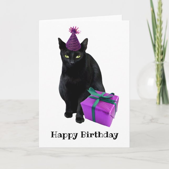 Black Cat Hat Gift Birthday Card (Front)