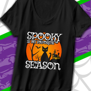 Black Cat Haunted Spooky Season Happy Halloween T-Shirt