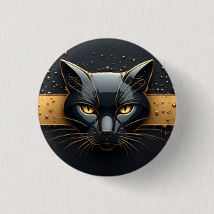 Black Cat Head With Gold Drip Design 🐈 3 Cm Round Badge