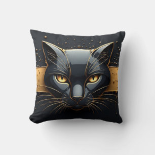 Black Cat Head With Gold Drip Design 🐈 Cushion