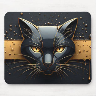 Black Cat Head With Gold Drip Design 🐈 Mouse Mat