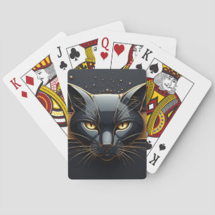 Black Cat Head With Gold Drip Design 🐈 Playing Cards