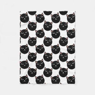 Black Cat Heads Pattern, Feline Design Fleece Blanket