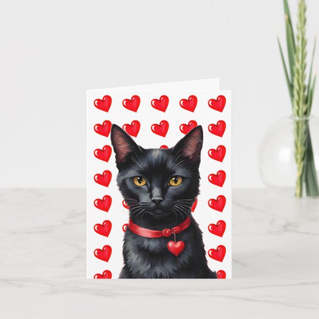 Black Cat & Heart Purr-fect Valentine Card (Front)