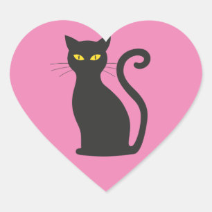BLACK CAT HEART SHAPED STICKERS