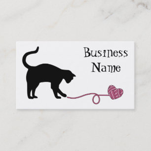 Black Cat & Heart Shaped Yarn (Pink) Business Card