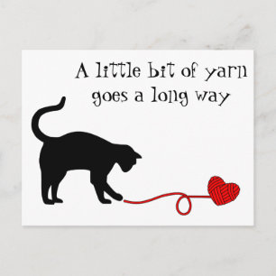 Black Cat & Heart Shaped Yarn (Red) Postcard