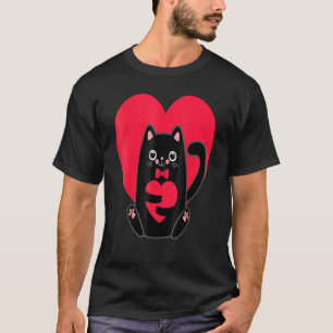 Black Cat Heart Valentines Day Cute Kitten Kitty C T-Shirt